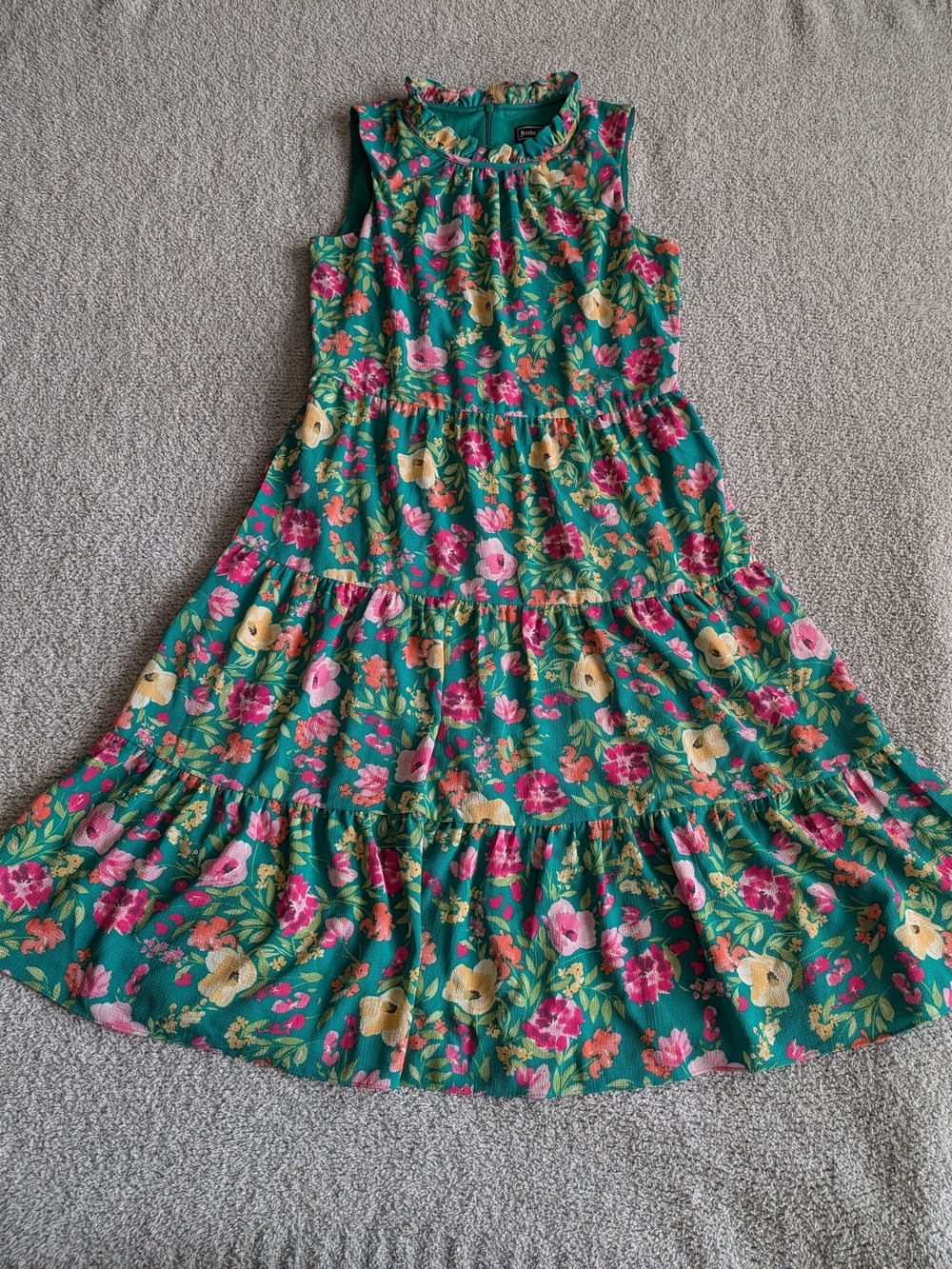 🌼B2G1🌼 Jessica Howard Green Floral Tiered Midi Dress with Pink & Yellow Blooms